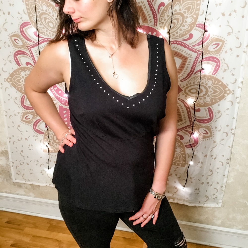Lane Bryant Studded and Faux Leather trim Top 1X